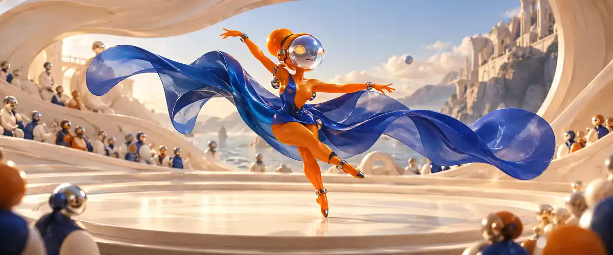 An original dancer sharing a sculptural stage